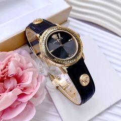 Versace Tribute |Nữ Giới |Vàng Gold |Dây Da Đen Đính Logo |Máy Pin (Quartz) |Size 35mm
