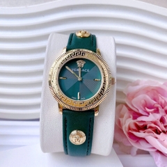 Versace Tribute |Nữ Giới |Vàng Gold |Dây Da Xanh Lá Đính Logo |Máy Pin (Quartz) |Size 35mm