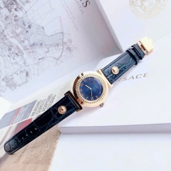 Versace Vanity |Nữ Giới |Vàng Gold |Dây Da Xanh Dương |Máy Pin (Quartz) |Size 35mm