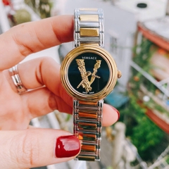 Versace Virtus Mini |Nữ Giới |Mặt Đen |Dây Kim Loại Demi Vàng |Máy Pin (Quartz) |Size 28mm