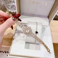 Versace Mặt Đính Pha Lê |Nữ Giới |Bông Hoa |Lắc Tay Vàng Gold |Máy Pin (Quartz) |Size 33mm