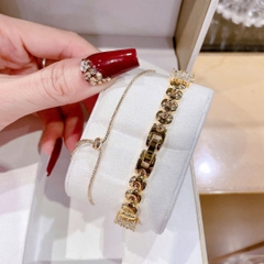Versace Mặt Đính Pha Lê |Nữ Giới |Bông Hoa |Lắc Tay Vàng Gold |Máy Pin (Quartz) |Size 33mm