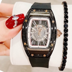 Xcer Đính Đá Đen |Nữ Giới |Lộ Máy |Dây Cao Su Đen |Máy Tự Động (Automatic) |Size 36mm