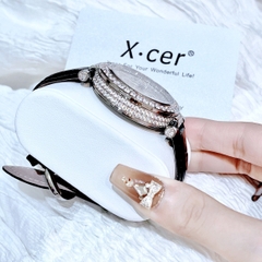Xcer Đính Pha Lê |Nữ Giới |Mặt Tròn |Silver |Dây Da Đen |Pin (Máy Quartz) |Size 35mm