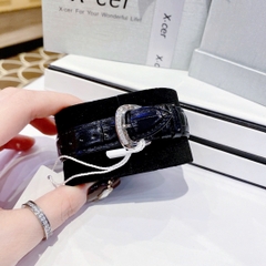 Xcer Đính Pha Lê |Nữ Giới |Mặt Tròn |Silver |Dây Da Đen |Pin (Máy Quartz) |Size 35mm