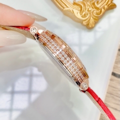 Xcer Full Đá Swarovski |Nữ Giới |Mặt Tròn |Rose Gold |Dây Da Đỏ |Pin (Máy Quartz) |Size 35mm