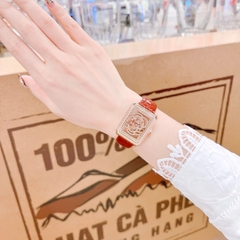 Xcer Lộ Máy |Nữ Giới |Mặt Chữ Nhật |Đính Đá |Rose Gold |Dây Da Đỏ |Máy Pin (Quartz) |Size 32mm