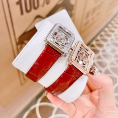 Xcer Lộ Máy |Nữ Giới |Mặt Chữ Nhật |Đính Đá |Rose Gold |Dây Da Đỏ |Máy Pin (Quartz) |Size 32mm