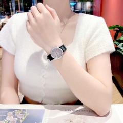 Xcer Mặt Chữ S |Nữ Giới |Full Đá |Silver |Dây Da Satin Đen |Máy Pin (Quartz) |Size 32mm