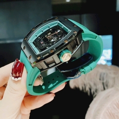 Xcer Mặt Đầu Lâu |Nam Giới |Oval |Full Đen |Dây Cao Su Xanh Lá |Máy Pin (Quartz) |Size 42mm