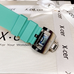 Xcer Mặt Đầu Lâu |Nam Giới |Oval |Full Đen |Dây Cao Su Xanh Lá |Máy Pin (Quartz) |Size 42mm