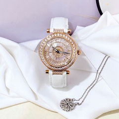 Xcer Mặt Full Đá |Nữ Giới |Rose Gold |Dây Da Màu Trắng |Pin (Máy Quartz) |Size 35mm