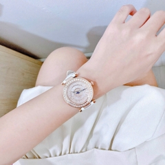 Xcer Mặt Full Đá |Nữ Giới |Rose Gold |Dây Da Màu Trắng |Pin (Máy Quartz) |Size 35mm