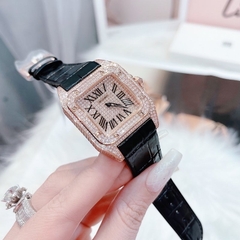 Xcer Mặt Vuông |Nữ Giới |Full Đá |Rose Gold |Dây Da Đen |Máy Pin (Quartz) |Size 36x36mm