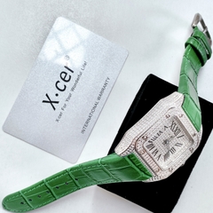 Xcer Mặt Vuông |Nữ Giới |Full Đá Swarovski |Dây Da Xanh Lá |Máy Pin (Quartz) |Size 36x36mm