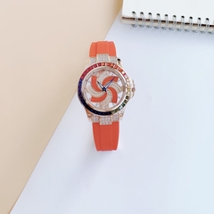 Xcer Mặt Xoay |Nữ Giới |Đính Đá |Rose Gold |Dây Cao Su Đỏ |Máy Pin (Quartz) |Size 38mm