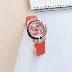Xcer Mặt Xoay |Nữ Giới |Đính Đá |Rose Gold |Dây Cao Su Đỏ |Máy Pin (Quartz) |Size 38mm