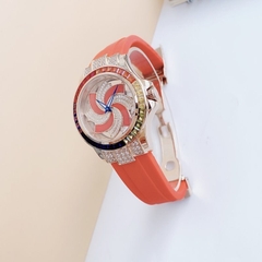 Xcer Mặt Xoay |Nữ Giới |Đính Đá |Rose Gold |Dây Cao Su Đỏ |Máy Pin (Quartz) |Size 38mm
