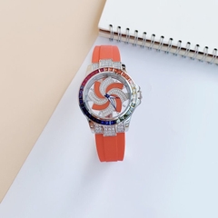 Xcer Mặt Xoay |Nữ Giới |Đính Đá |Silver |Dây Cao Su Đỏ |Máy Pin (Quartz) |Size 38mm