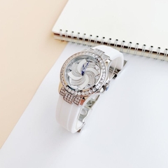 Xcer Mặt Xoay |Nữ Giới |Đính Đá |Silver |Dây Cao Su Trắng |Máy Pin (Quartz) |Size 38mm