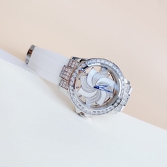 Xcer Mặt Xoay |Nữ Giới |Đính Đá |Silver |Dây Cao Su Trắng |Máy Pin (Quartz) |Size 38mm