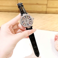 Xcer Ông Mặt Trời |Nữ Giới |Đính Đá |Silver |Dây Da Đen |Máy Pin (Quartz) |Size 38mm