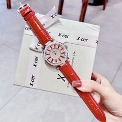 Xcer Ông Mặt Trời |Nữ Giới |Mặt Full Đá |Silver |Dây Da Đỏ |Máy Pin (Quartz) |Size 38mm