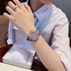 Xcer Ông Mặt Trời |Nữ Giới |Mặt Full Đá |Silver |Dây Da Đỏ |Máy Pin (Quartz) |Size 38mm