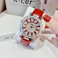 Xcer Ông Mặt Trời |Nữ Giới |Mặt Full Đá |Silver |Dây Da Đỏ |Máy Pin (Quartz) |Size 38mm