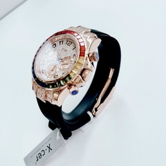 Xcer Rainbow |Nữ Giới |Đính Đá Rose Gold |Dây Silicone Đen |Máy Pin (Quartz) |Size 38mm