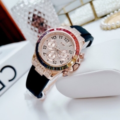 Xcer Rainbow |Nữ Giới |Đính Đá Rose Gold |Dây Silicone Đen |Máy Pin (Quartz) |Size 38mm