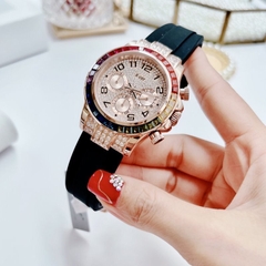 Xcer Rainbow |Nữ Giới |Đính Đá Rose Gold |Dây Silicone Đen |Máy Pin (Quartz) |Size 38mm
