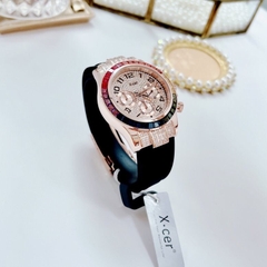 Xcer Rainbow |Nữ Giới |Đính Đá Rose Gold |Dây Silicone Đen |Máy Pin (Quartz) |Size 38mm