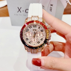 Xcer Rainbow |Nữ Giới |Full Đá Rose Gold |Dây Silicone Trắng |Máy Pin (Quartz) |Size 38mm
