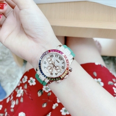 Xcer Rainbow |Nữ Giới |Đính Đá Rose Gold |Dây Silicone Xanh Lá |Máy Pin (Quartz) |Size 38mm