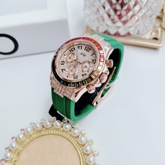 Xcer Rainbow |Nữ Giới |Đính Đá Rose Gold |Dây Silicone Xanh Lá |Máy Pin (Quartz) |Size 38mm