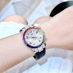 Xcer Rainbow |Nữ Giới |Đính Đá Silver |Dây Silicone Đen |Máy Pin (Quartz) |Size 38mm