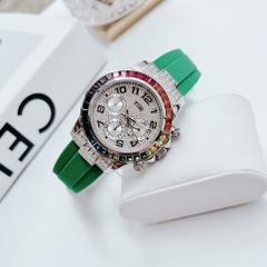 Xcer Rainbow |Nữ Giới |Đính Đá Silver |Dây Silicone Xanh Lá |Máy Pin (Quartz) |Size 38mm