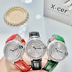 Xcer Tựa Cartier |Nữ Giới |Đính Đá |Trắng Silver |Dây Da Đỏ |Máy Pin (Quartz) |Size 36mm