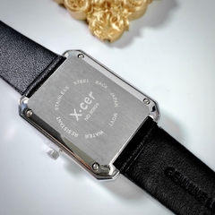 Xcer Tựa Chanel |Nữ Giới |Mặt Chữ Nhật |Đính Đá |Silver |Dây Da Đen |Máy Pin (Quartz) |Size 28mm