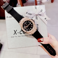 Xcer Tựa Hublot |Nữ Giới |Đính Đá Rose Gold |Dây Silicone Đen |Máy Pin (Quartz) |Size 36mm