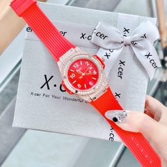 Xcer Tựa Hublot |Nữ Giới |Đính Đá Rose Gold |Dây Silicone Đỏ |Máy Pin (Quartz) |Size 36mm