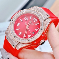 Xcer Tựa Hublot |Nữ Giới |Đính Đá Rose Gold |Dây Silicone Đỏ |Máy Pin (Quartz) |Size 36mm