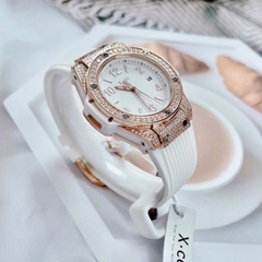 Xcer Tựa Hublot |Nữ Giới |Đính Đá Rose Gold |Dây Silicone Trắng |Máy Pin (Quartz) |Size 36mm