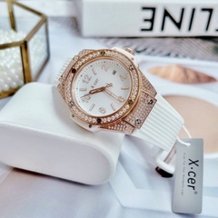 Xcer Tựa Hublot |Nữ Giới |Đính Đá Rose Gold |Dây Silicone Trắng |Máy Pin (Quartz) |Size 36mm