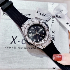 Xcer Tựa Hublot |Nữ Giới |Đính Đá Silver |Dây Silicone Đen |Máy Pin (Quartz) |Size 36mm