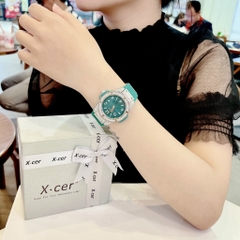 Xcer Tựa Hublot |Nữ Giới |Đính Đá Silver |Dây Silicone Xanh Lá |Máy Pin (Quartz) |Size 36mm