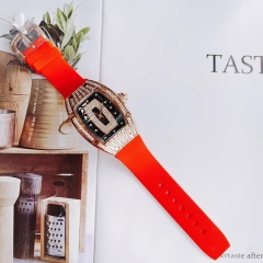 Xcer Tựa Richard Mille |Nữ Giới |Full Đá |Rose Gold |Dây Cao Su Đỏ |Máy Pin (Quartz) |Size 36mm