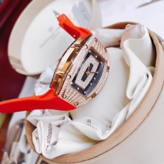 Xcer Tựa Richard Mille |Nữ Giới |Full Đá |Rose Gold |Dây Cao Su Đỏ |Máy Pin (Quartz) |Size 36mm