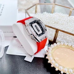 Xcer Tựa Richard Mille |Nữ Giới |Full Đá |Silver |Dây Cao Su Đỏ |Máy Pin (Quartz) |Size 36mm